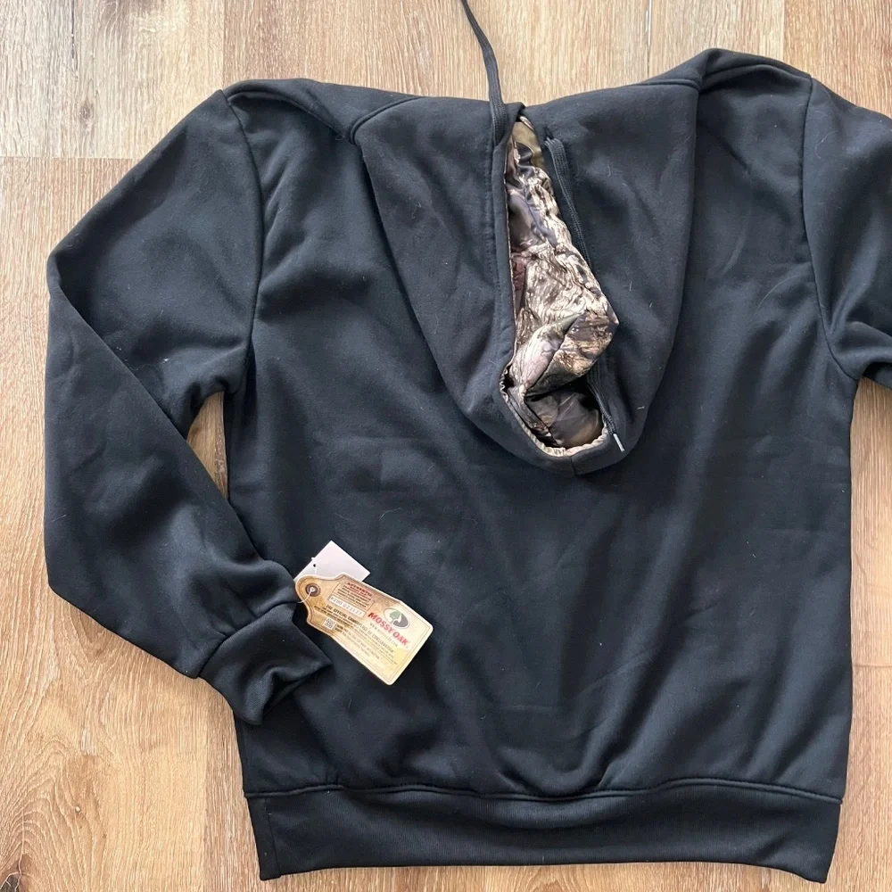 NWT - Mossy Oak Performance Fleece Men's Hoodie Black Camo USA Flag Size Medium